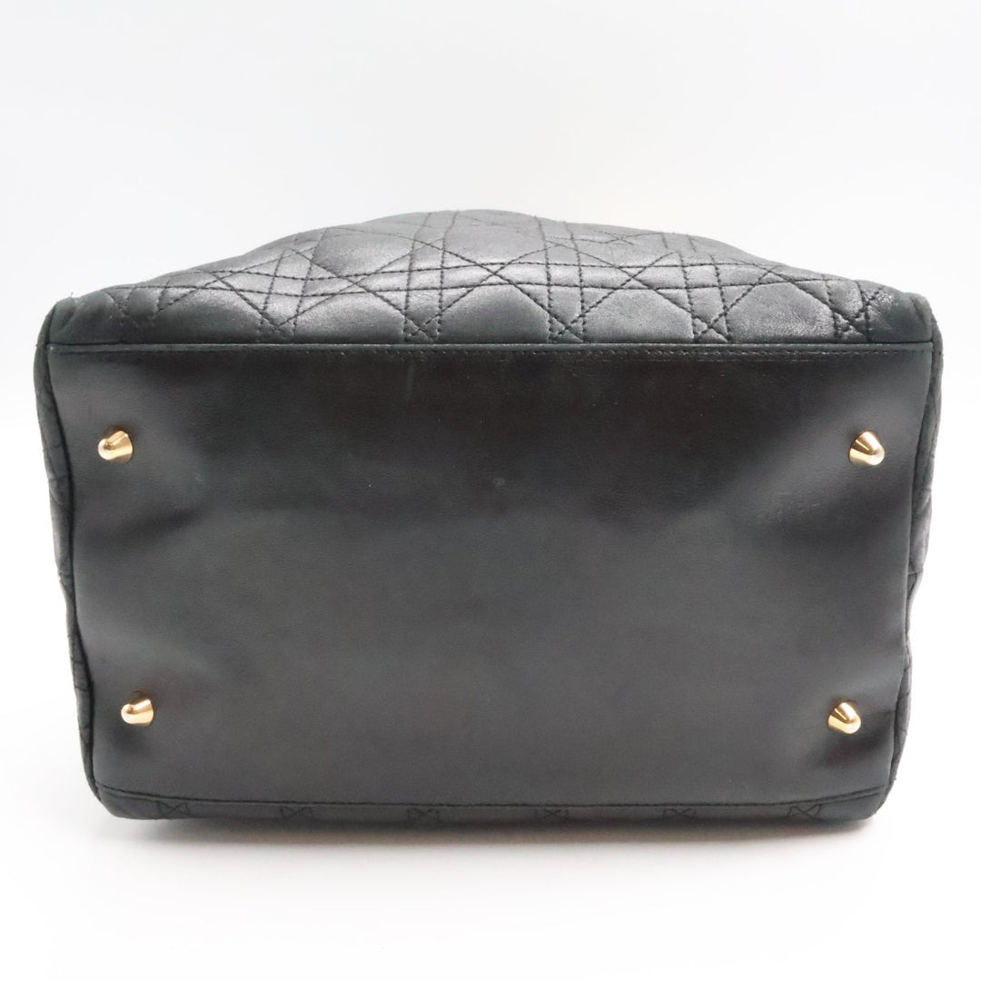 Christian Dior Lady Dior Black Quilted Leather Shoulder Tote Handbag - Lux Central