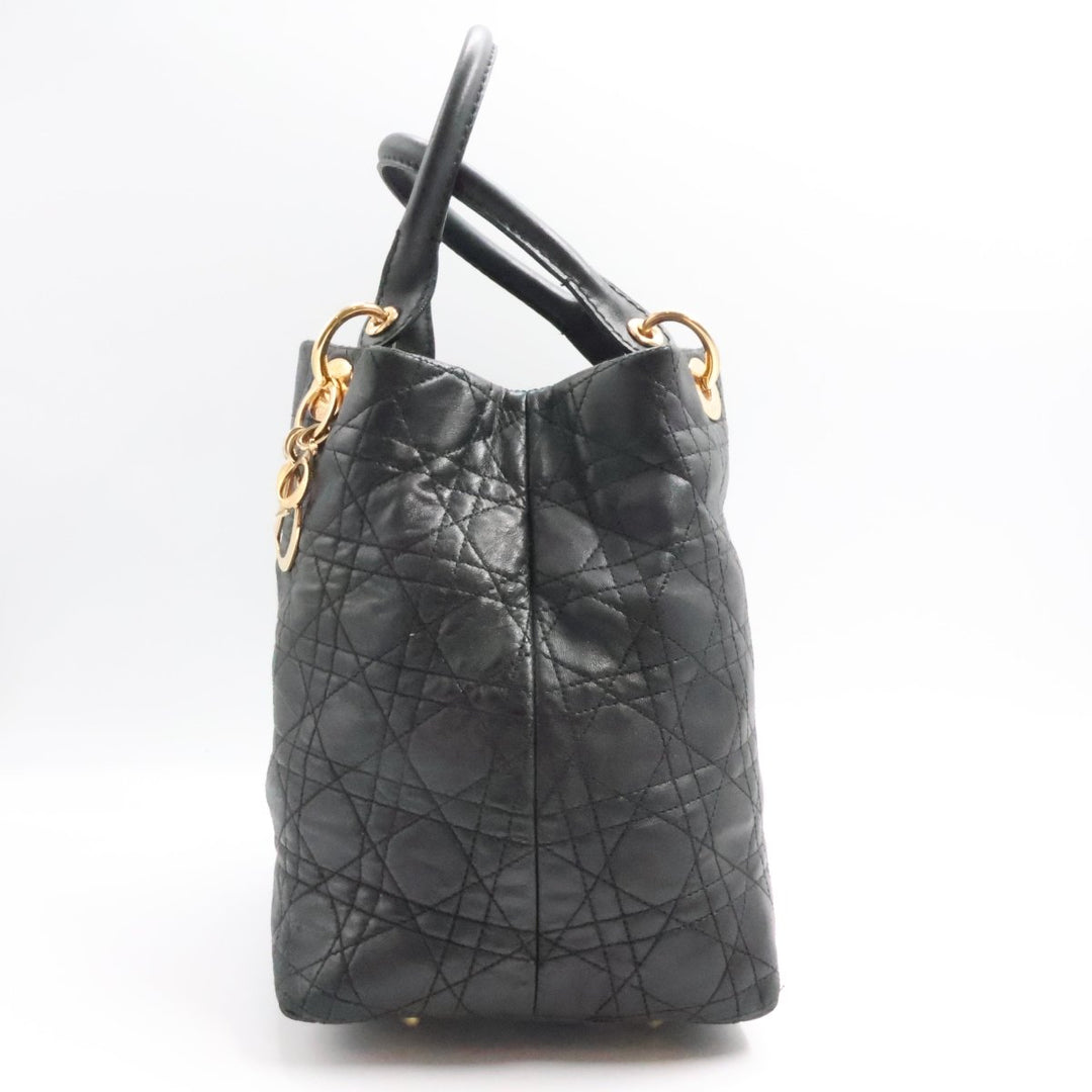 Christian Dior Lady Dior Black Quilted Leather Shoulder Tote Handbag - Lux Central
