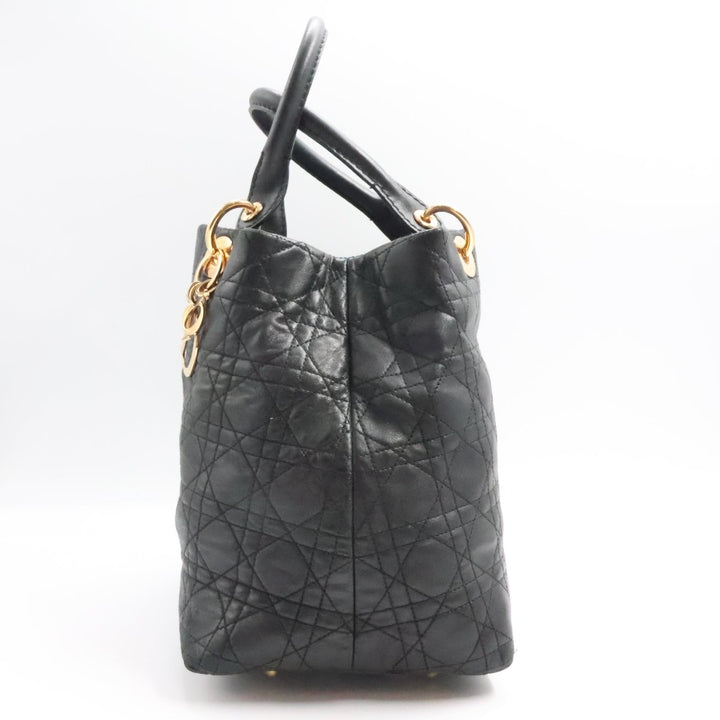 Christian Dior Lady Dior Black Quilted Leather Shoulder Tote Handbag - Lux Central