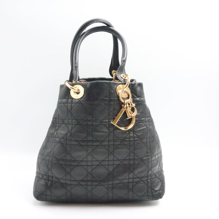 Christian Dior Lady Dior Black Quilted Leather Shoulder Tote Handbag - Lux Central