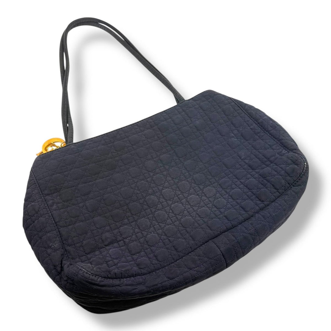 Christian Dior Lady Dior Navy Quilted Cotton Shoulder Tote Handbag - Lux Central