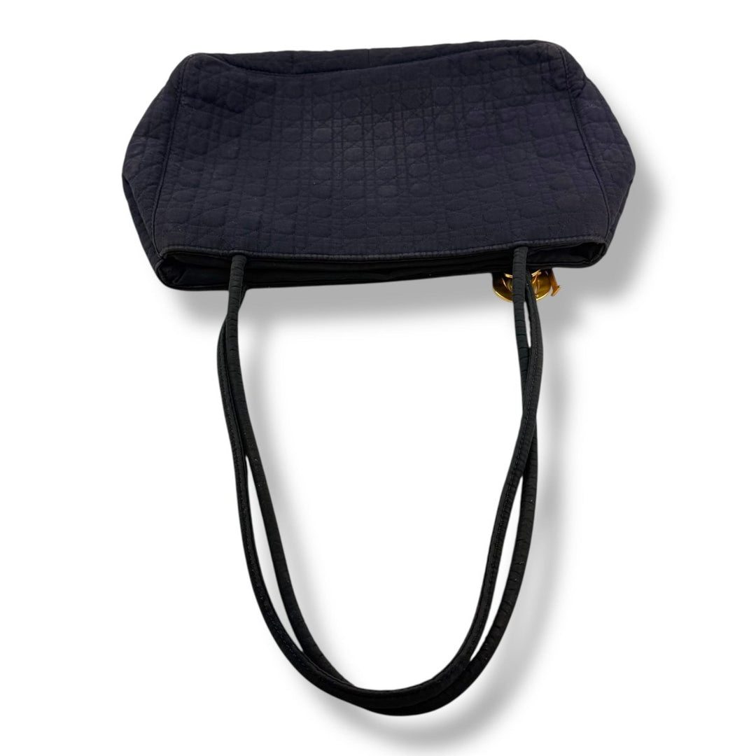 Christian Dior Lady Dior Navy Quilted Cotton Shoulder Tote Handbag - Lux Central