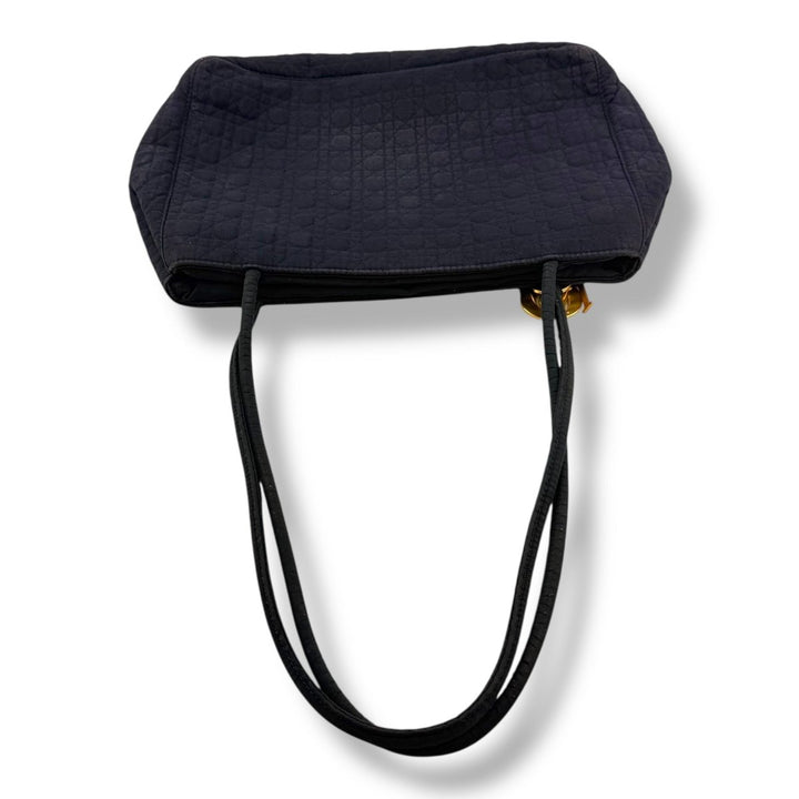 Christian Dior Lady Dior Navy Quilted Cotton Shoulder Tote Handbag - Lux Central