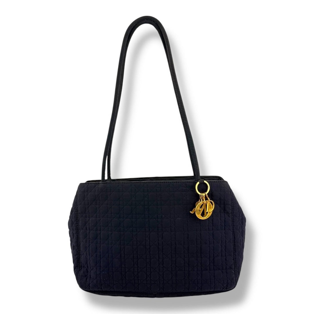 Christian Dior Lady Dior Navy Quilted Cotton Shoulder Tote Handbag - Lux Central