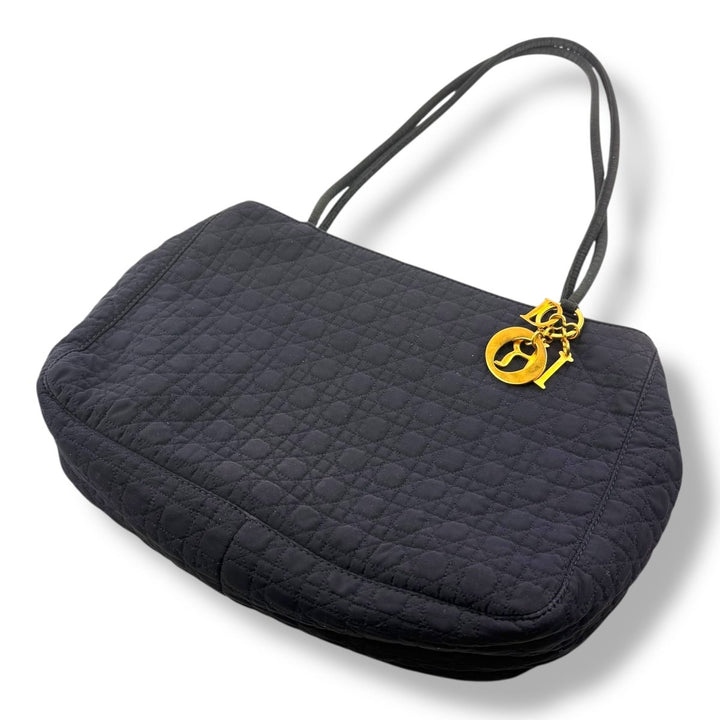 Christian Dior Lady Dior Navy Quilted Cotton Shoulder Tote Handbag - Lux Central