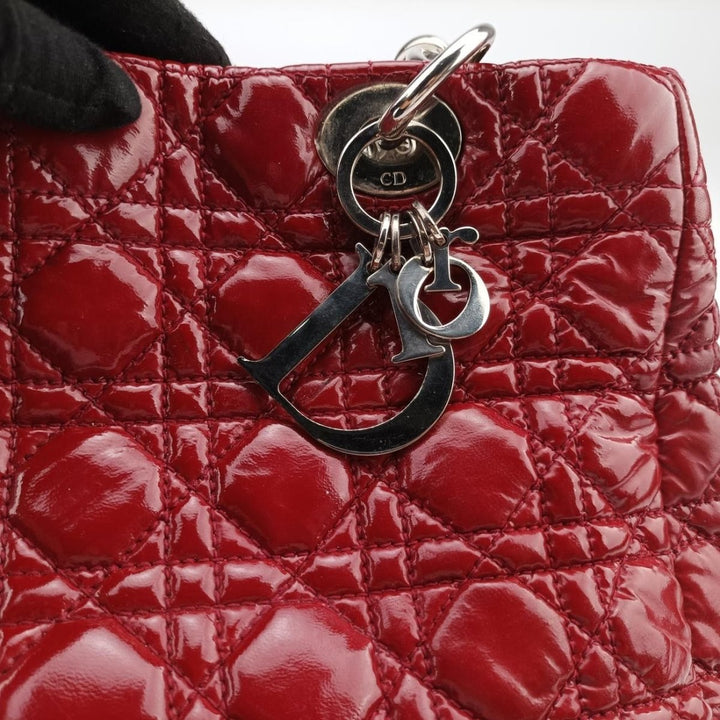 Christian Dior Lady Dior Red Quilted Leather Tote Handbag - Lux Central