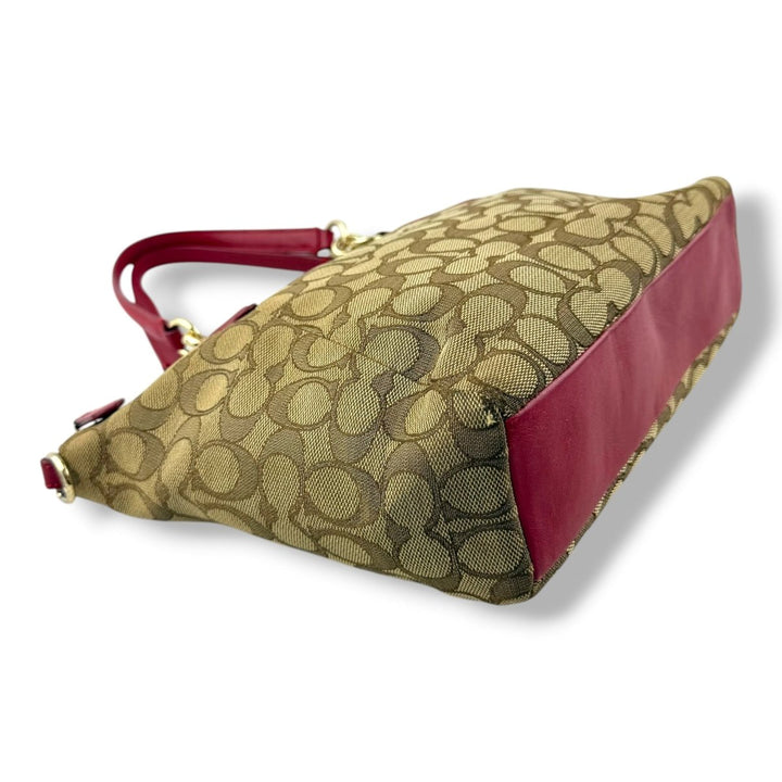 Coach Beige/Red Kelsey Tote Handbag - Lux Central