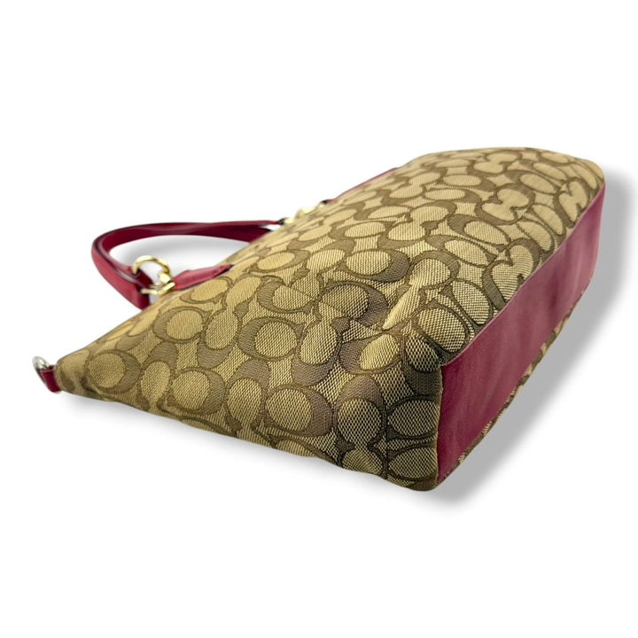 Coach Beige/Red Kelsey Tote Handbag - Lux Central
