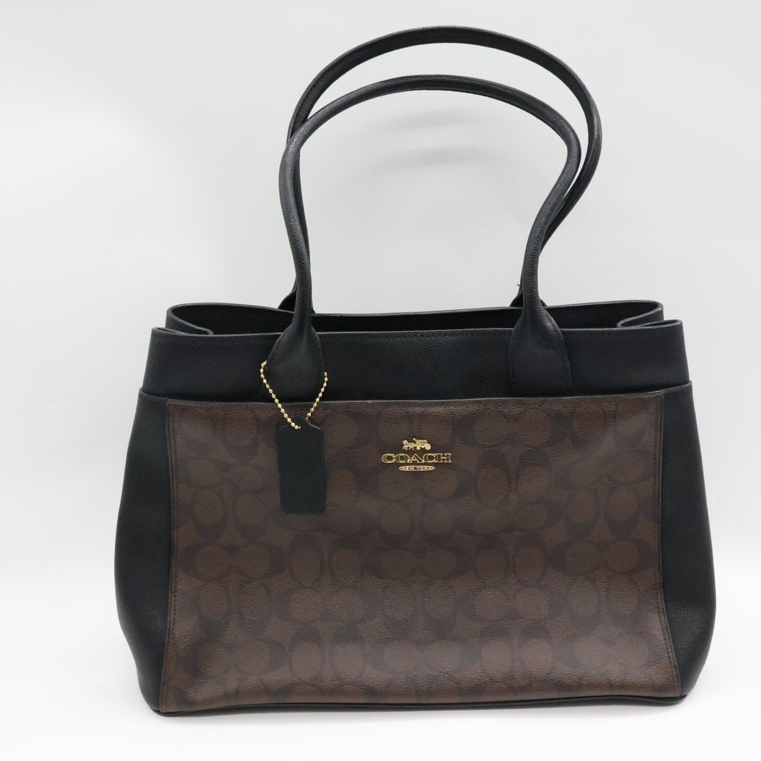 Coach Brown/Black Signature Tote Handbag - Lux Central