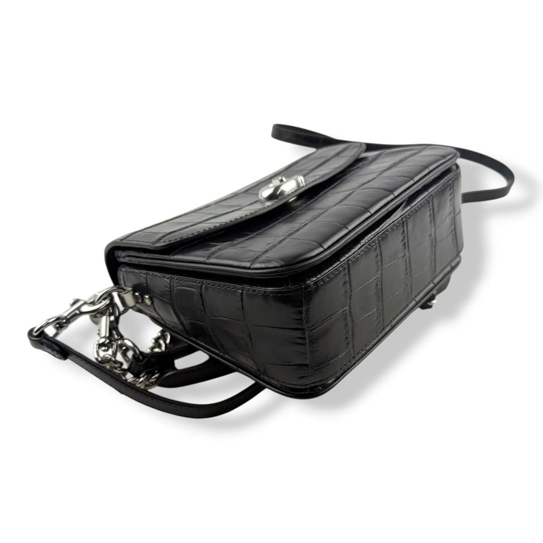 Coach Cassie 19 Black Croc Embossed Leather Handbag - Lux Central
