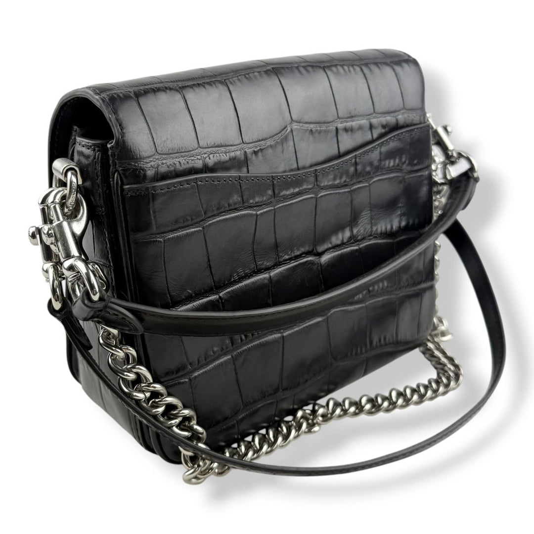 Coach Cassie 19 Black Croc Embossed Leather Handbag - Lux Central