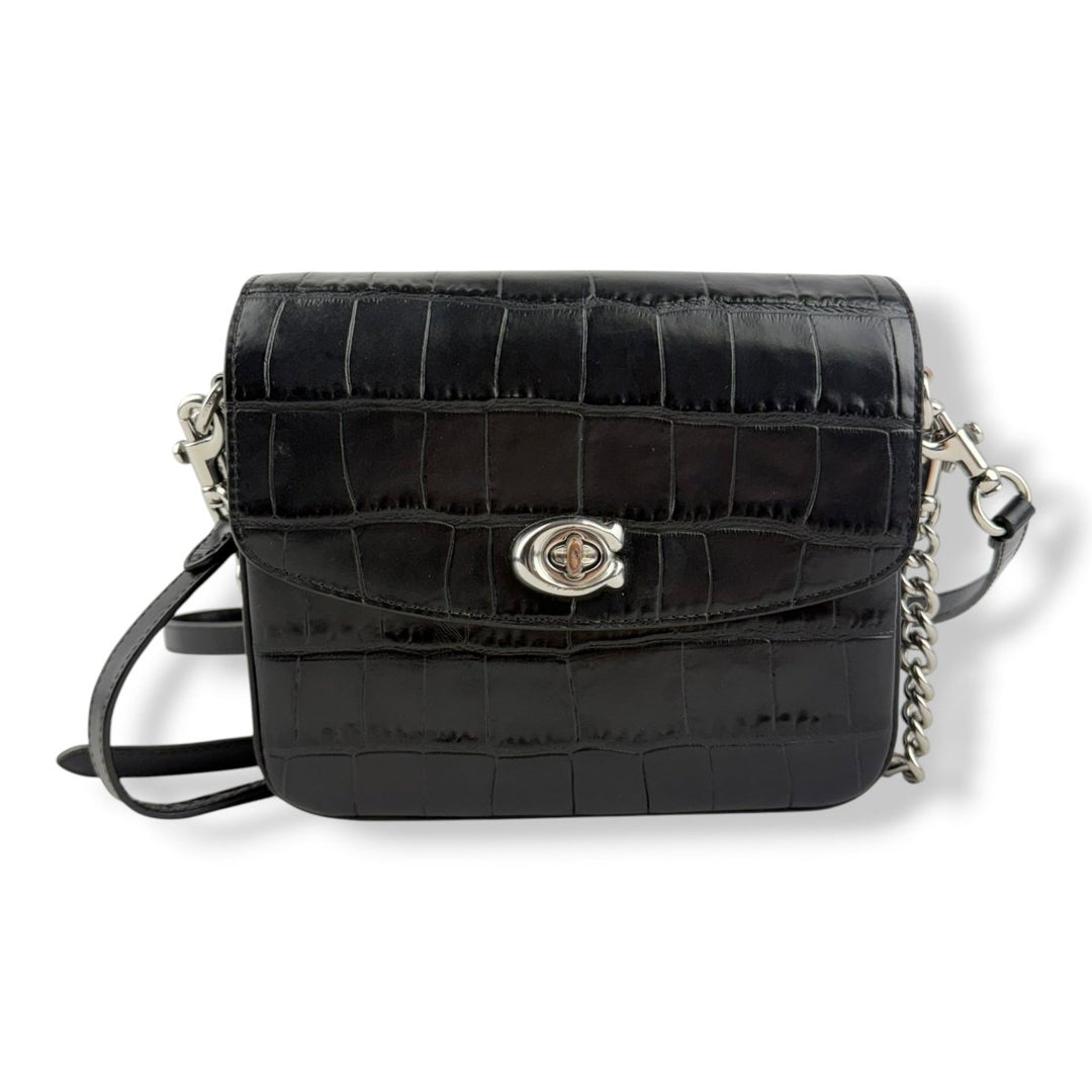 Coach Cassie 19 Black Croc Embossed Leather Handbag - Lux Central