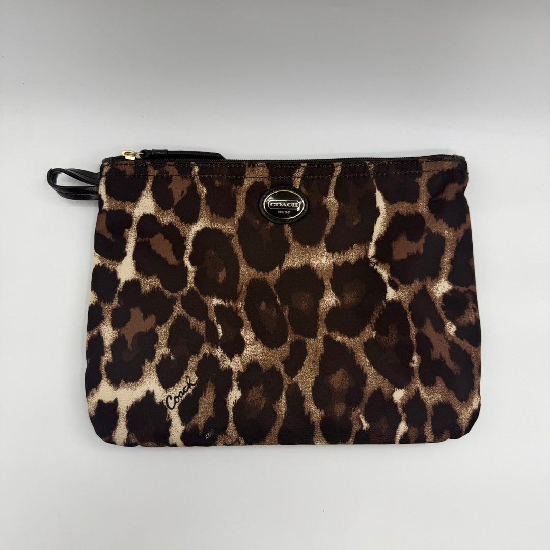 Coach Ocelot Brown Sateen Clutch Handbag - Lux Central