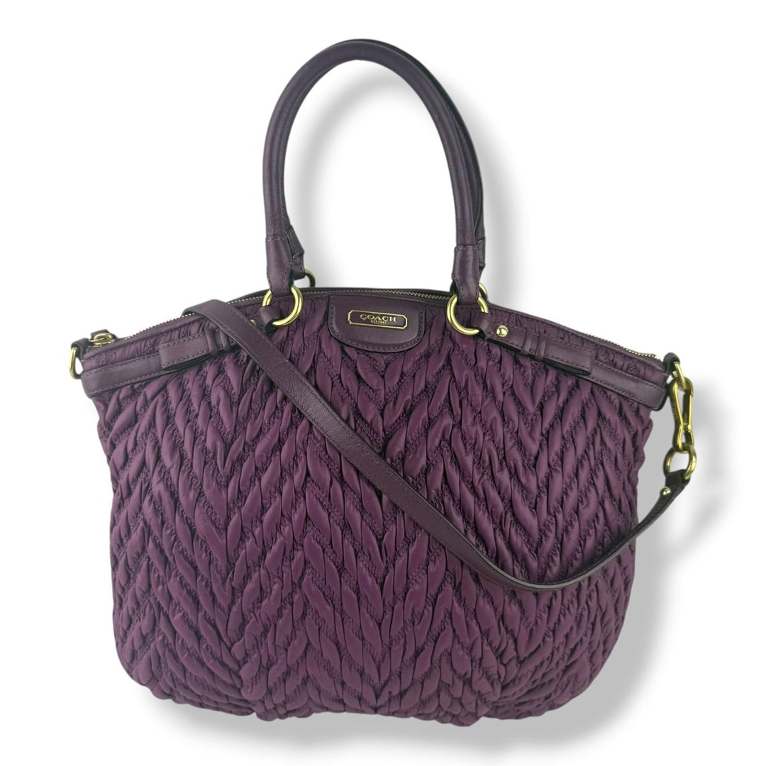Coach Purple Madison Quilted Chevron Lindsey Satchel 70th Anniversary Handbag - Lux Central