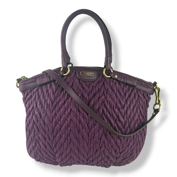 Coach Purple Madison Quilted Chevron Lindsey Satchel 70th Anniversary Handbag - Lux Central