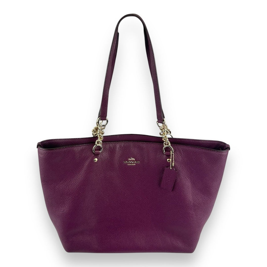 Coach Purple Top Handle Pebbled Leather Tote Handbag Lux Central