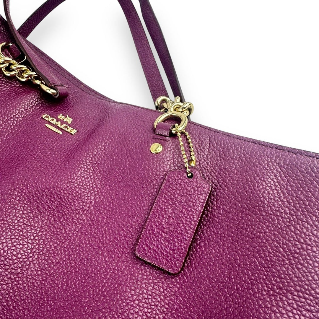 Coach Purple Top Handle Pebbled Leather Tote Handbag - Lux Central