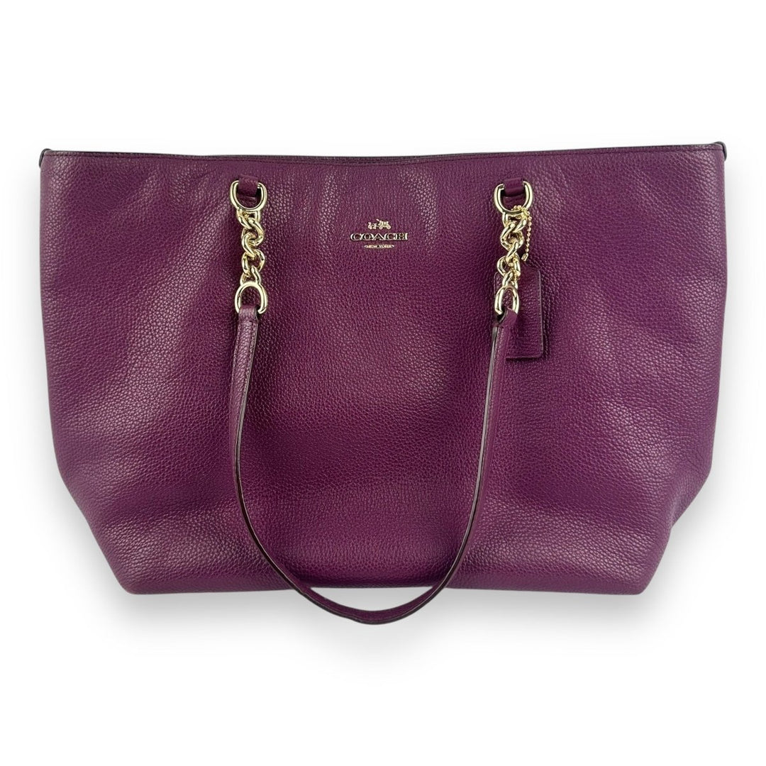 Coach Purple Top Handle Pebbled Leather Tote Handbag Lux Central