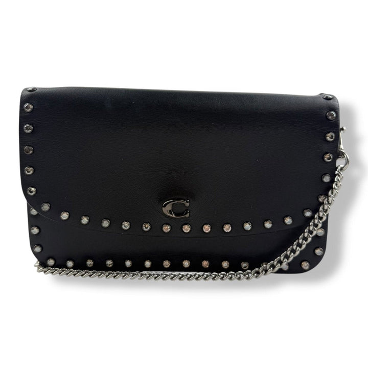 Coach Rivet Wallet on Chain Black Leather Cross Body Handbag - Lux Central