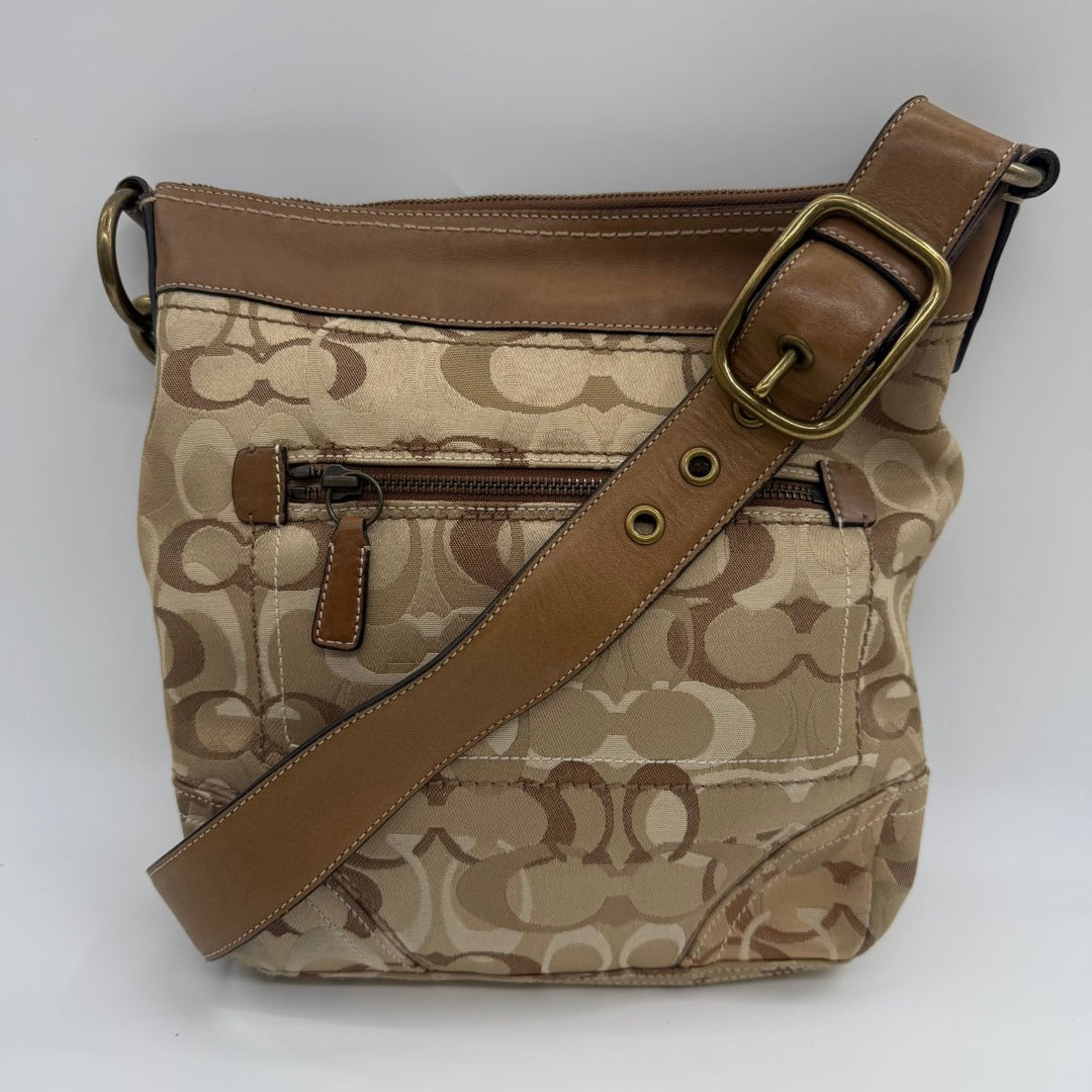 Coach Signature Beige/Brown Crossbody Handbag - Lux Central