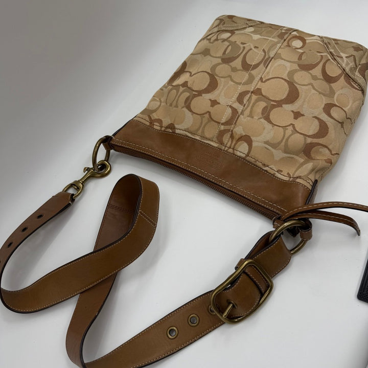 Coach Signature Beige/Brown Crossbody Handbag - Lux Central