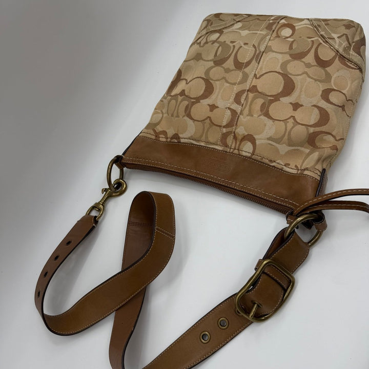Coach Signature Beige/Brown Crossbody Handbag - Lux Central