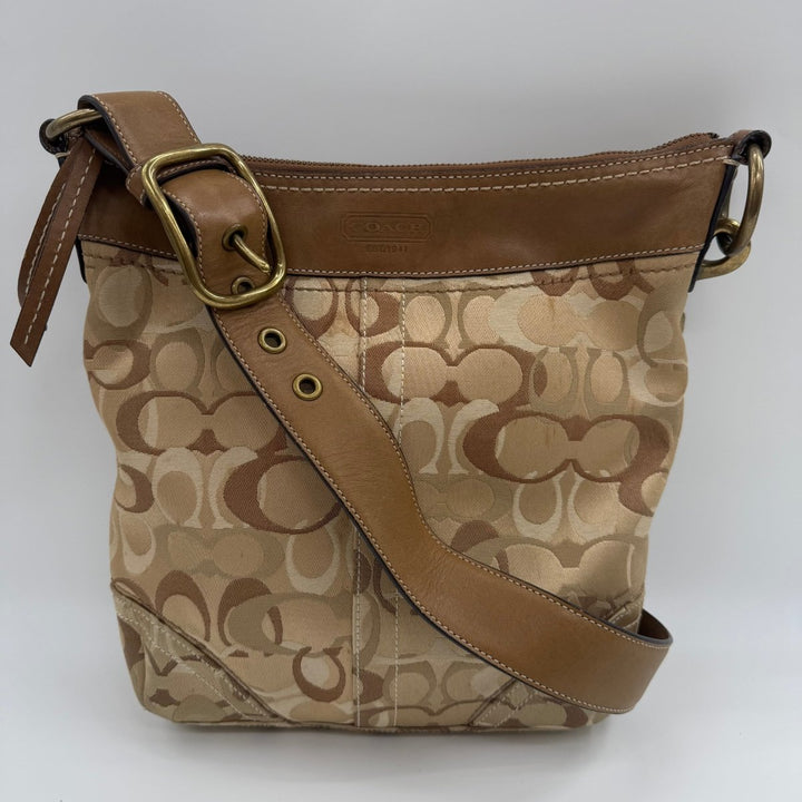 Coach Signature Beige/Brown Crossbody Handbag - Lux Central