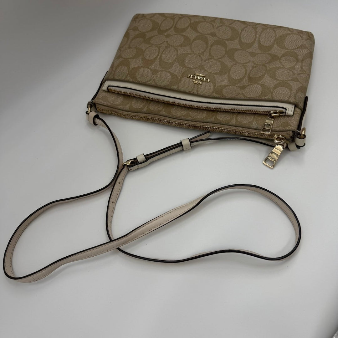 Coach Signature Beige/White Crossbody Handbag - Lux Central