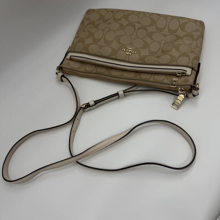 Coach Signature Beige/White Crossbody Handbag - Lux Central