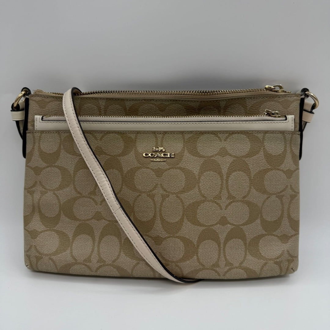 Coach Signature Beige/White Crossbody Handbag - Lux Central