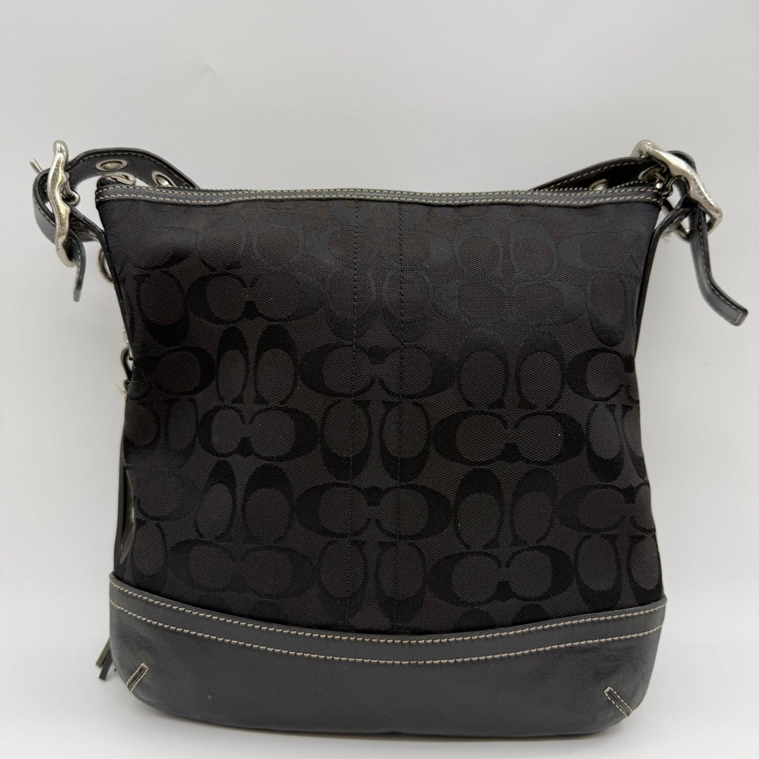 Coach Signature Black Canvas Hobo Crossbody Handbag - Lux Central