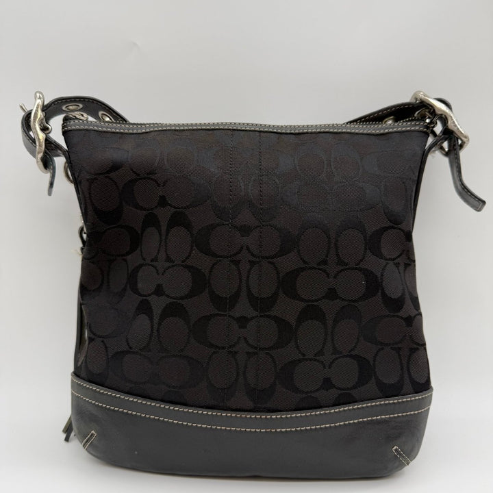 Coach Signature Black Canvas Hobo Crossbody Handbag - Lux Central