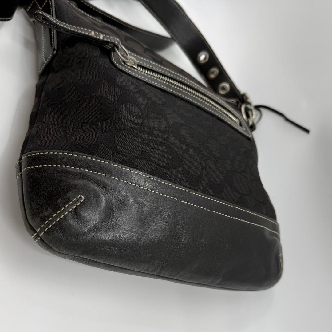 Coach Signature Black Canvas Hobo Crossbody Handbag - Lux Central