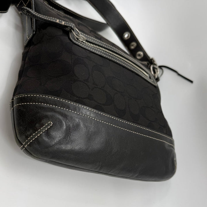 Coach Signature Black Canvas Hobo Crossbody Handbag - Lux Central