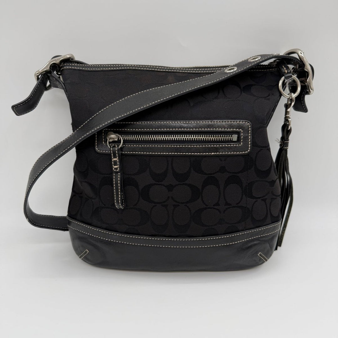 Coach Signature Black Canvas Hobo Crossbody Handbag - Lux Central