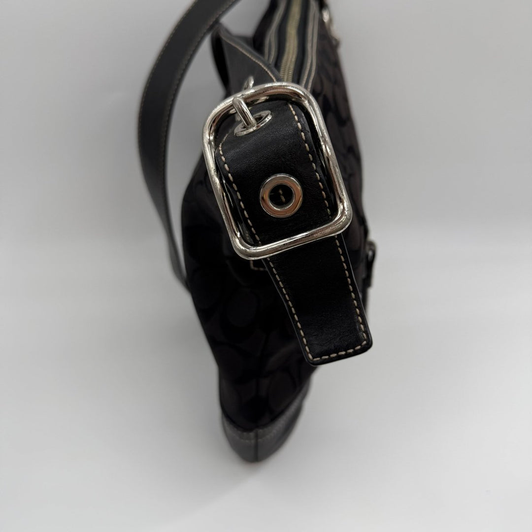 Coach Signature Black Canvas Hobo Crossbody Handbag - Lux Central