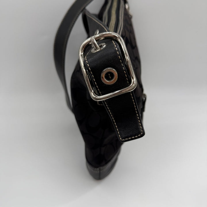 Coach Signature Black Canvas Hobo Crossbody Handbag - Lux Central