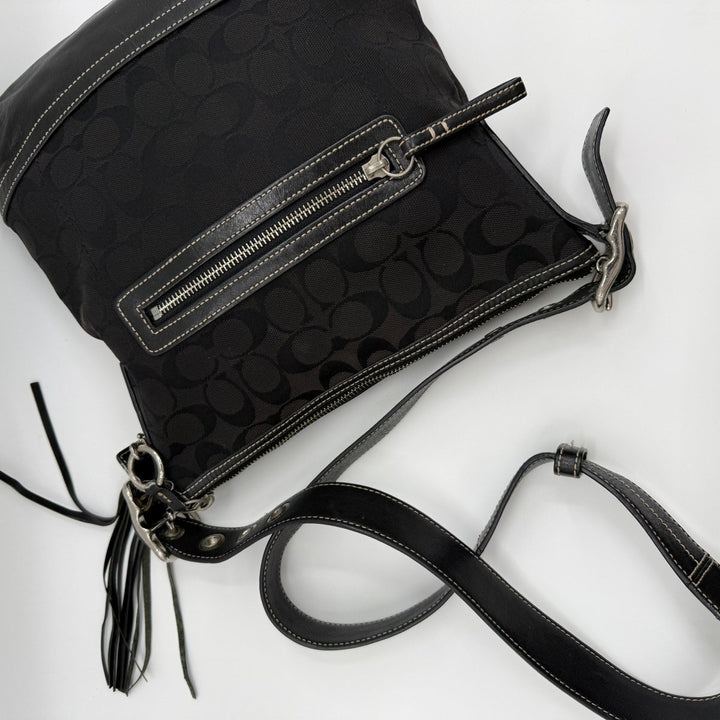 Coach Signature Black Canvas Hobo Crossbody Handbag - Lux Central