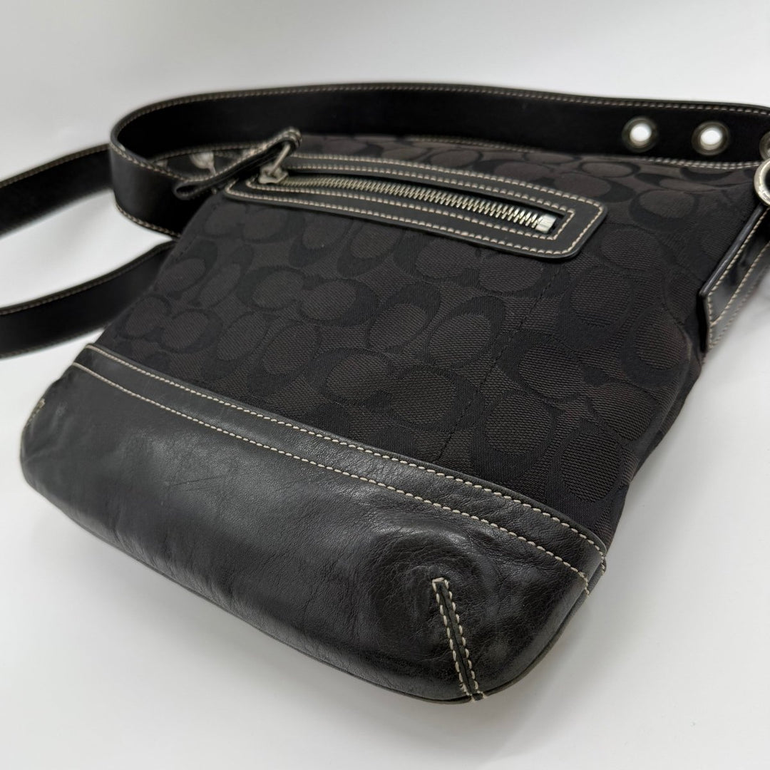 Coach Signature Black Canvas Hobo Crossbody Handbag - Lux Central