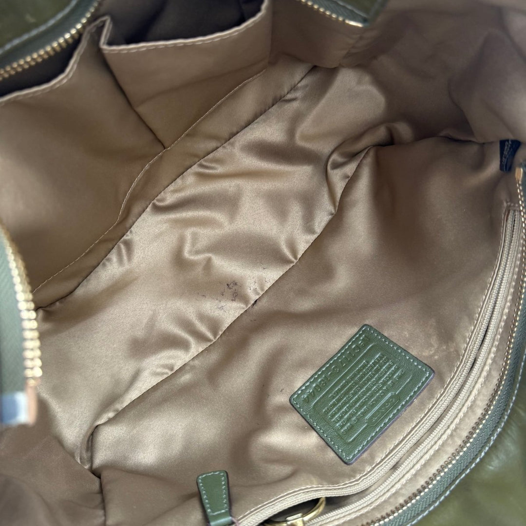 Coach Signature Khaki Patent Leather Shoulder Bag - Lux Central