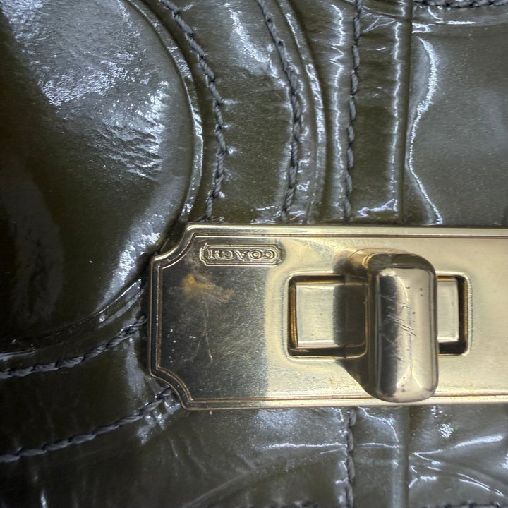 Coach Signature Khaki Patent Leather Shoulder Bag - Lux Central