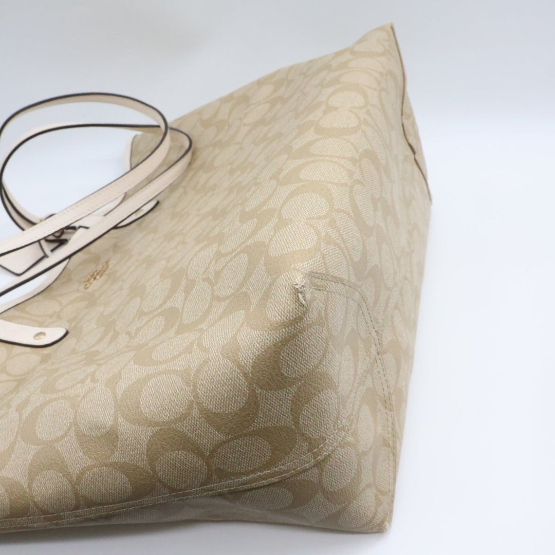 Coach Signature Reversible Beige City Tote Handbag - Lux Central
