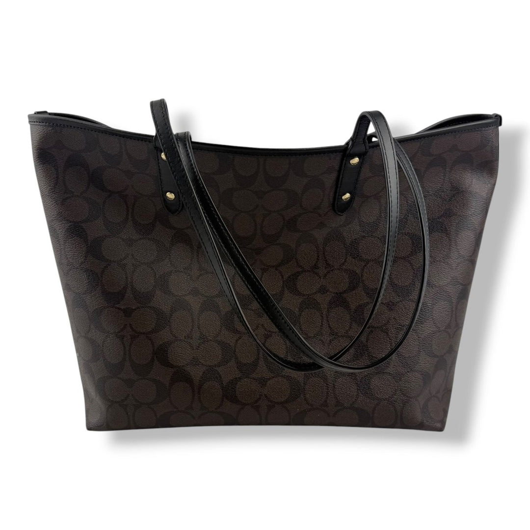 Coach Signature Reversible Brown/Black City Tote Handbag - Lux Central