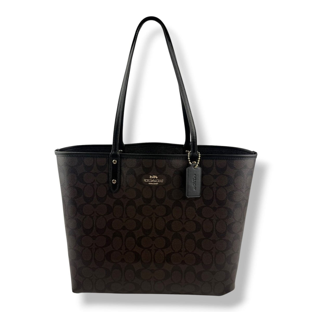 Coach Signature Reversible Brown/Black City Tote Handbag - Lux Central