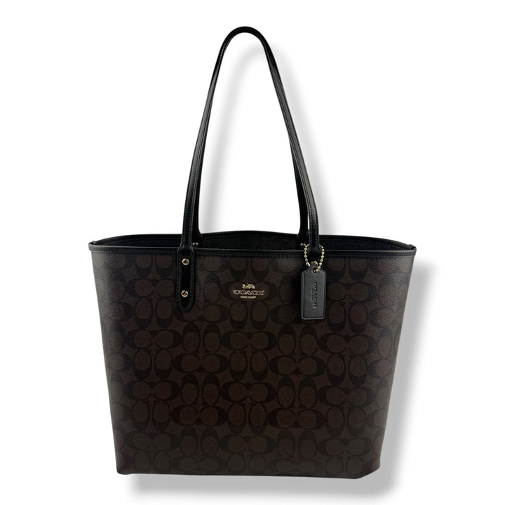 Coach Signature Reversible Brown/Black City Tote Handbag - Lux Central
