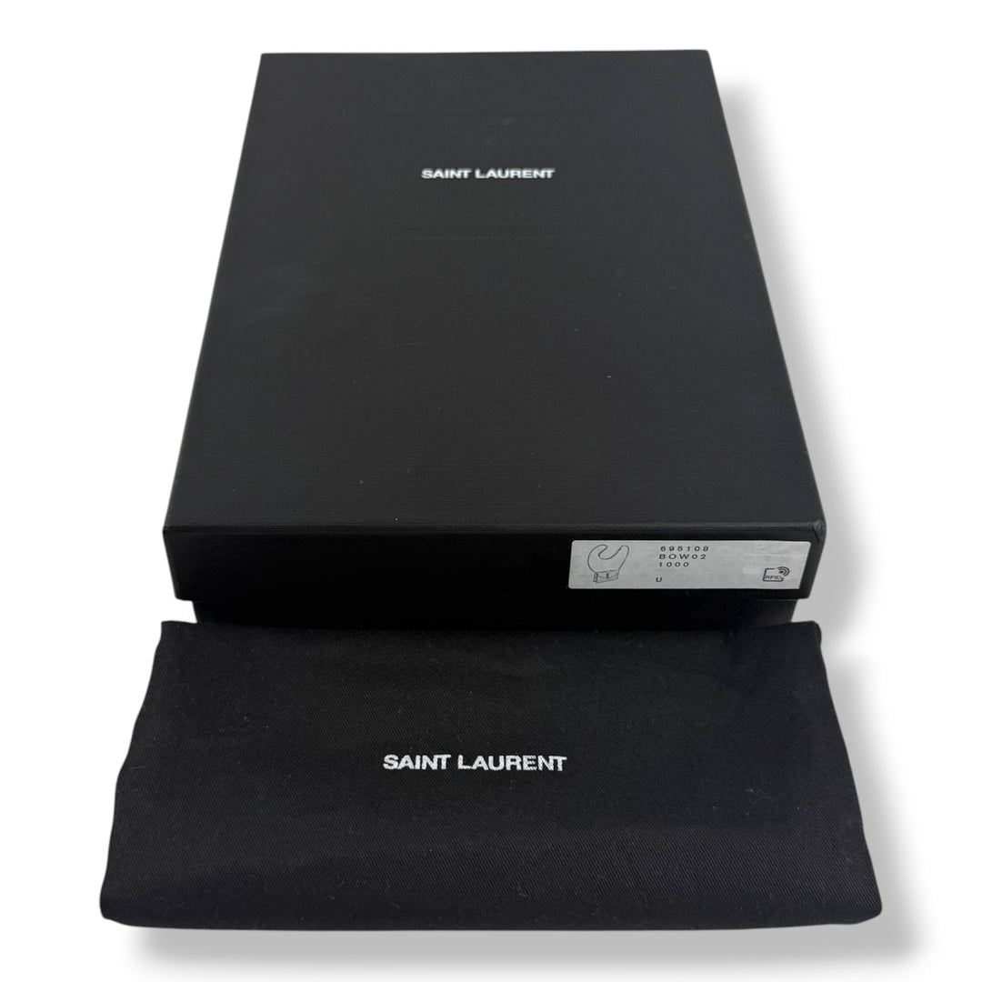 Saint Laurent YSL Black Grained Envelope Leather Wallet On Chain Handbag