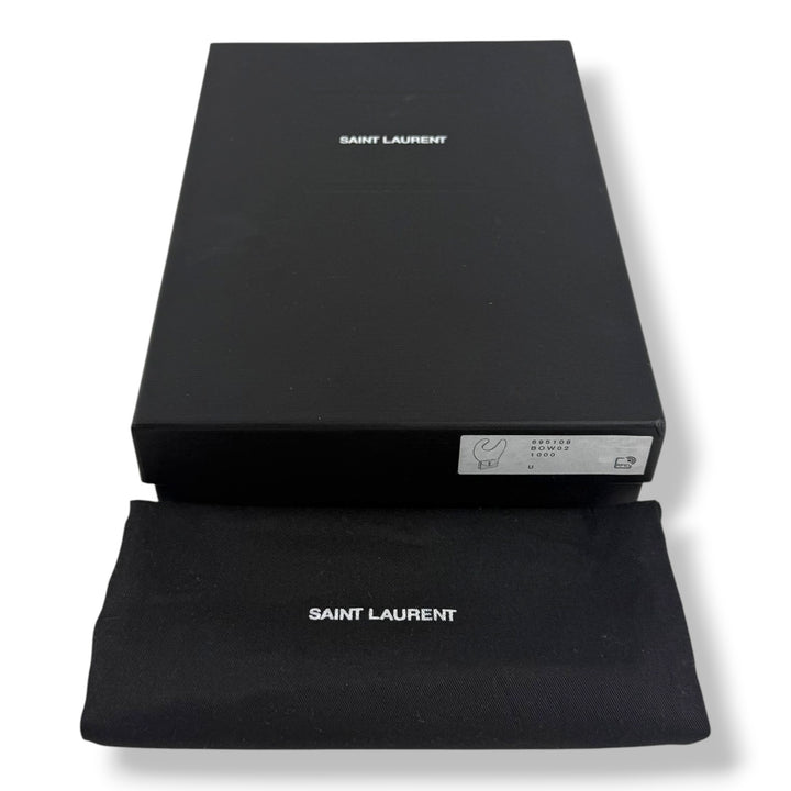 Saint Laurent YSL Black Grained Envelope Leather Wallet On Chain Handbag