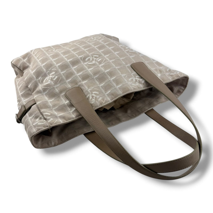Chanel Nude/White Travel Line Canvas Tote Handbag