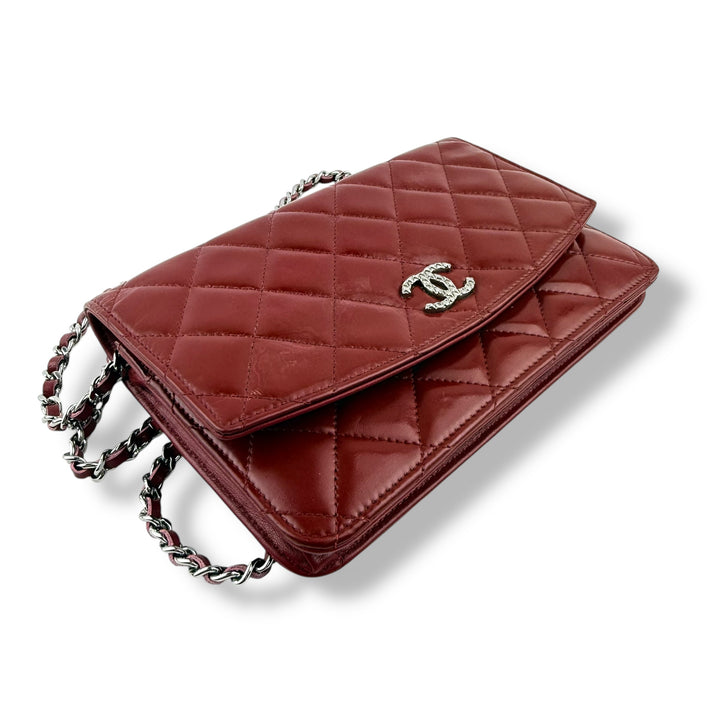 CHANEL Gloss Red Quilted Leather Wallet On Chain WOC Handbag