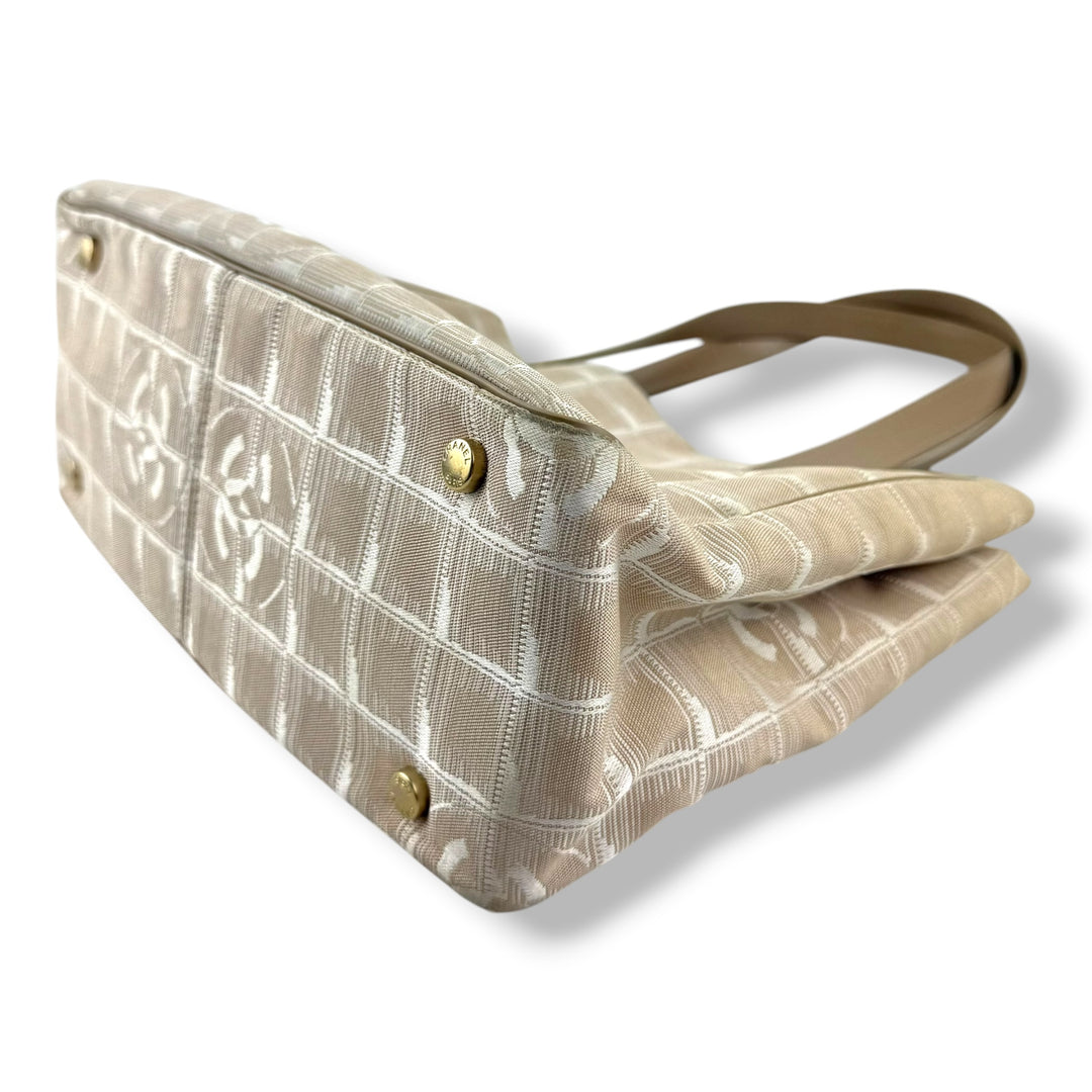 Chanel Nude/White Travel Line Canvas Tote Handbag
